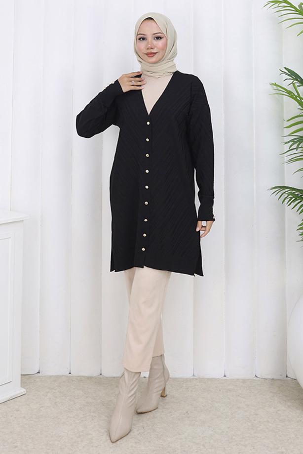 Tesettür giyim SİYAH DESENLİ TRİKO HIRKA T 8913 - TRENDTESETTÜR