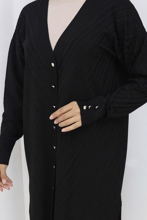 Tesettür giyim SİYAH DESENLİ TRİKO HIRKA T 8913 - TRENDTESETTÜR