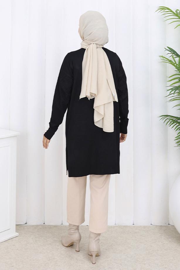 Tesettür giyim SİYAH DESENLİ TRİKO HIRKA T 8913 - TRENDTESETTÜR