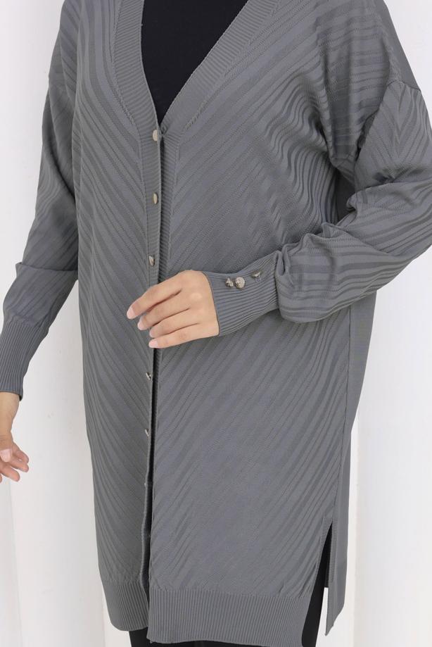 Tesettür giyim GRİ DESENLİ TRİKO HIRKA T 8913 - TRENDTESETTÜR