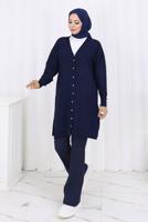 Tesettür giyim LACİVERT DESENLİ TRİKO HIRKA T 8913