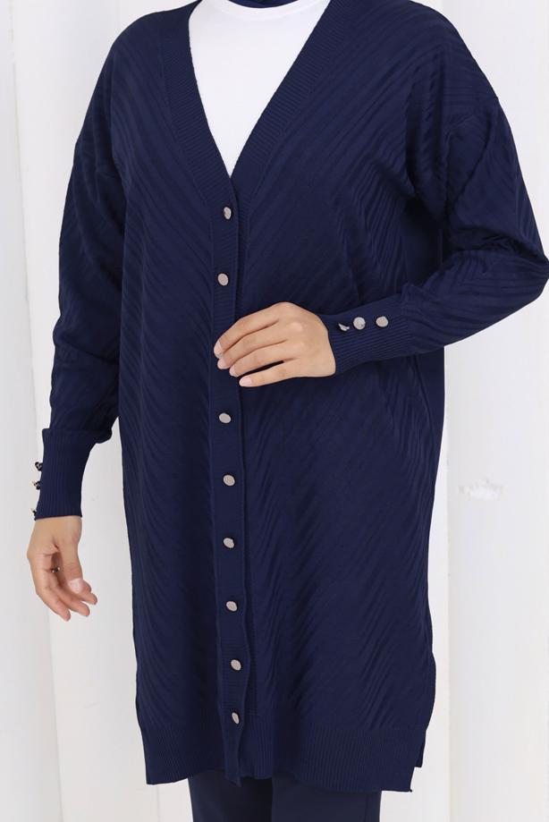 Tesettür giyim LACİVERT DESENLİ TRİKO HIRKA T 8913 - TRENDTESETTÜR