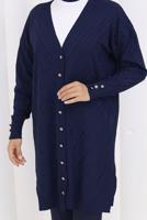 Tesettür giyim LACİVERT DESENLİ TRİKO HIRKA T 8913