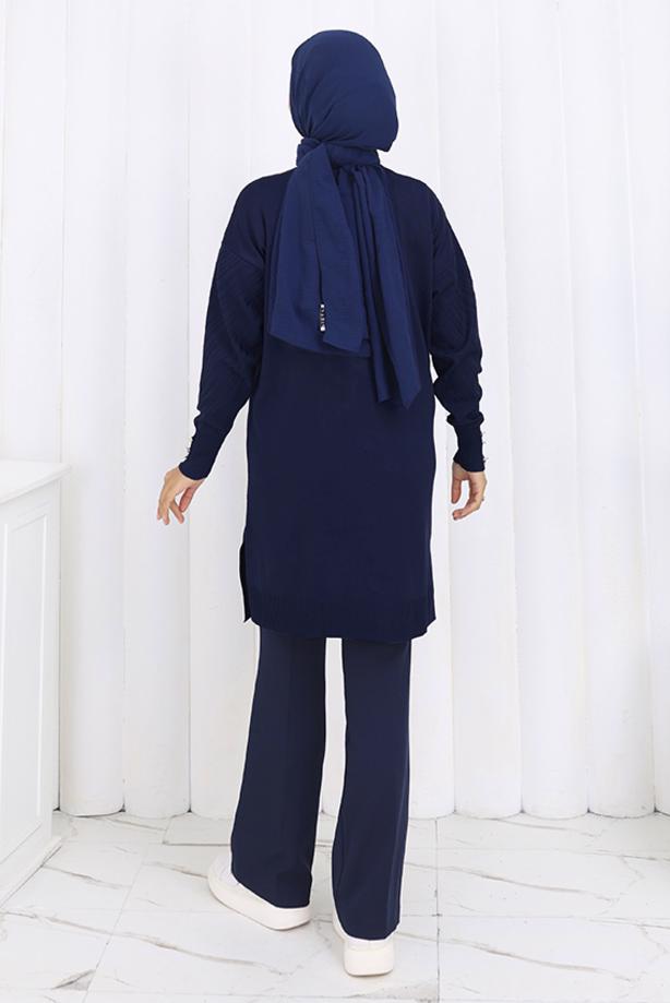 Tesettür giyim LACİVERT DESENLİ TRİKO HIRKA T 8913 - TRENDTESETTÜR