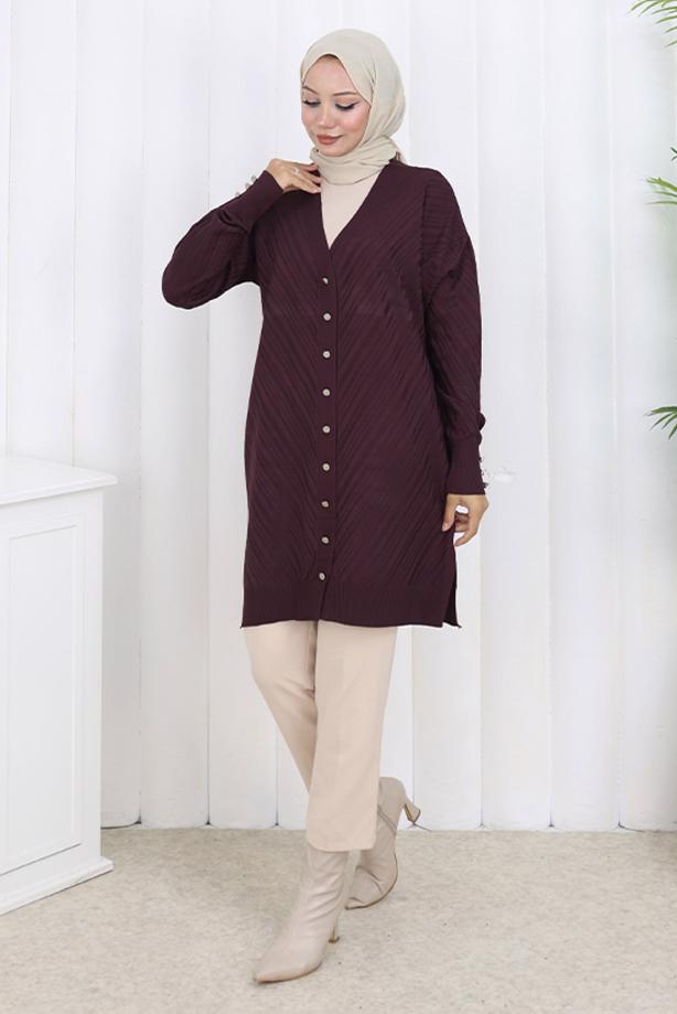 Tesettür giyim MÜRDÜM DESENLİ TRİKO HIRKA T 8913 - TRENDTESETTÜR