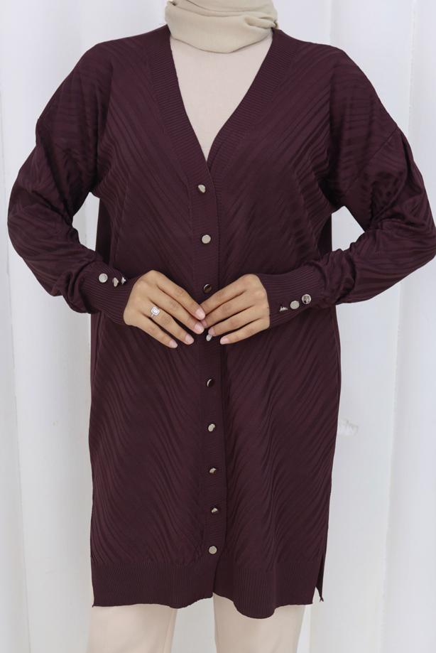 Tesettür giyim MÜRDÜM DESENLİ TRİKO HIRKA T 8913 - TRENDTESETTÜR