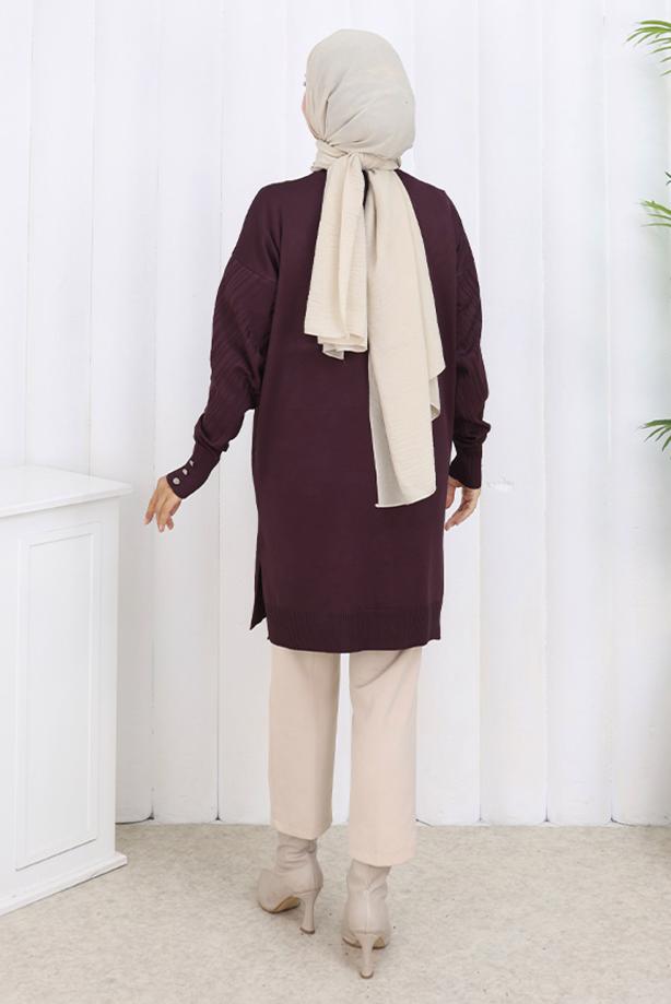 Tesettür giyim MÜRDÜM DESENLİ TRİKO HIRKA T 8913 - TRENDTESETTÜR