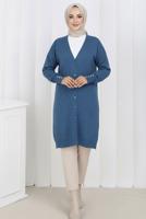 Tesettür giyim MAVİ DESENLİ TRİKO HIRKA T 8913