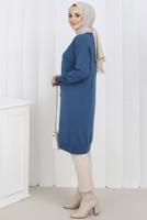 Tesettür giyim MAVİ DESENLİ TRİKO HIRKA T 8913
