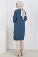 Tesettür giyim MAVİ DESENLİ TRİKO HIRKA T 8913