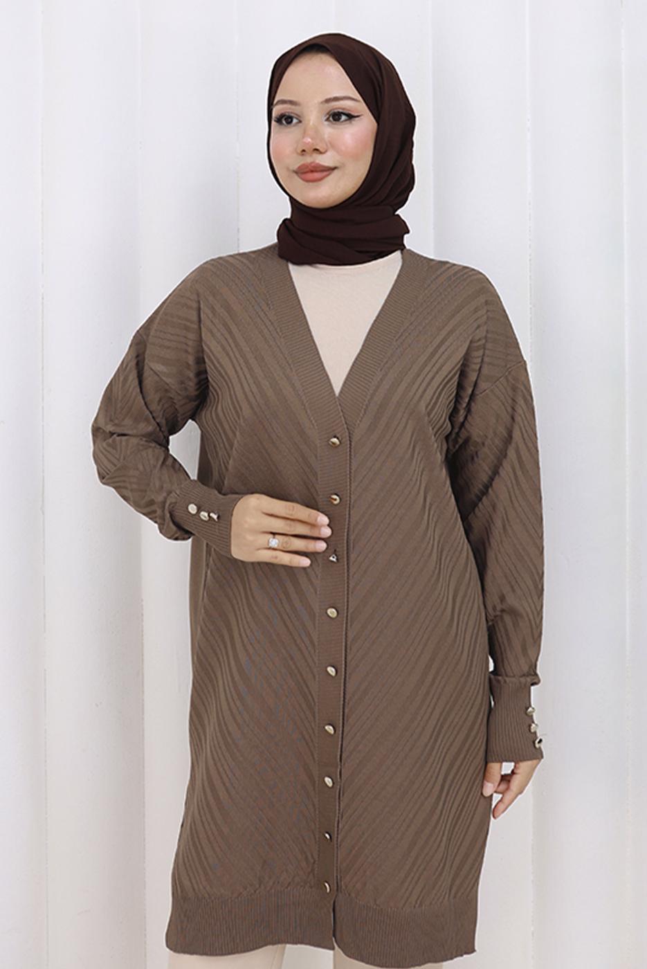 Tesettür giyim VİZON DESENLİ TRİKO HIRKA T 8913