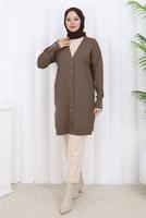 Tesettür giyim VİZON DESENLİ TRİKO HIRKA T 8913