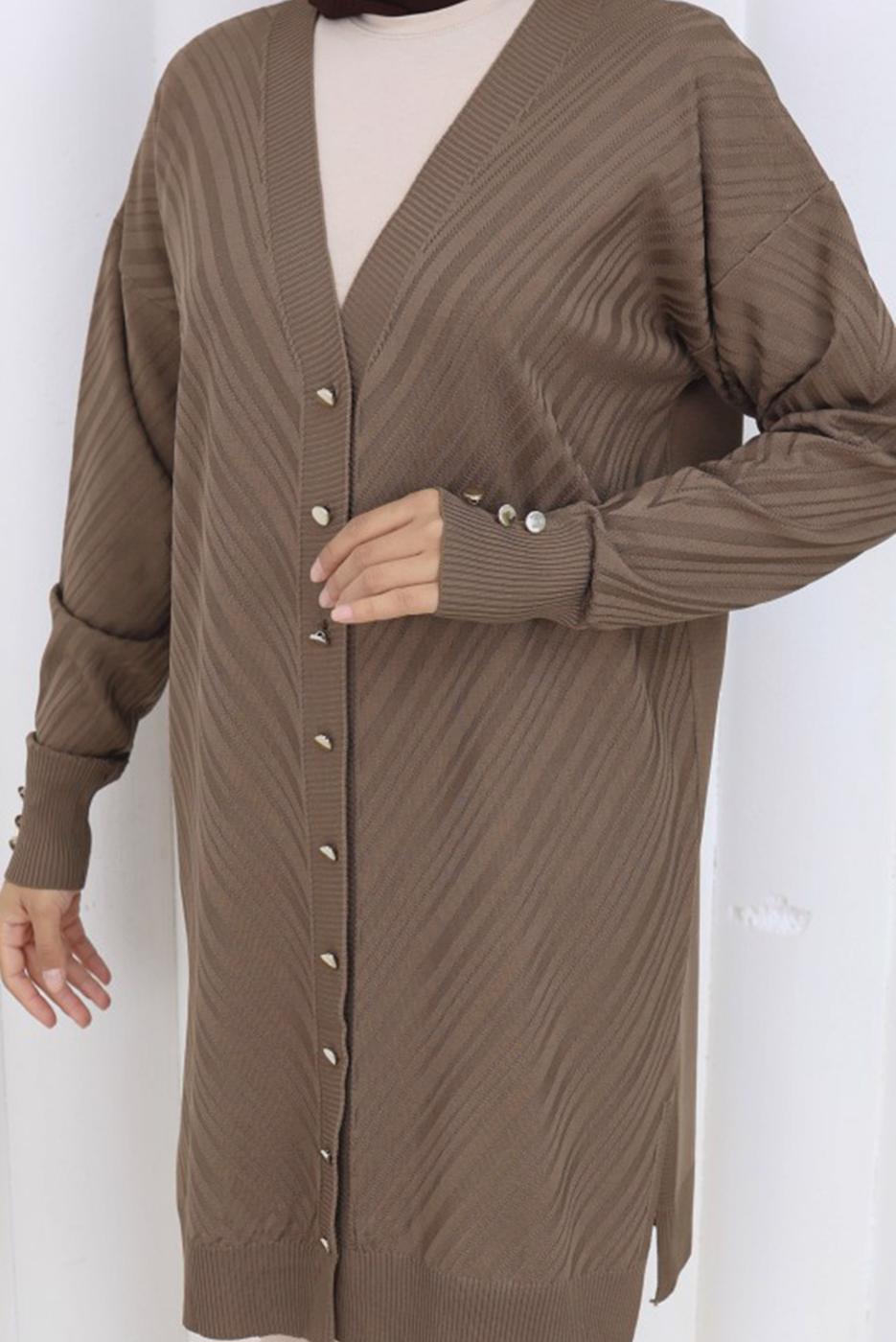 Tesettür giyim VİZON DESENLİ TRİKO HIRKA T 8913