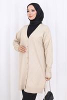 Tesettür giyim BEJ DESENLİ TRİKO HIRKA T 8913