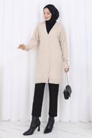 Tesettür giyim BEJ DESENLİ TRİKO HIRKA T 8913