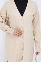 Tesettür giyim BEJ DESENLİ TRİKO HIRKA T 8913