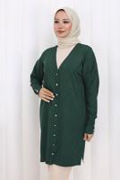 Tesettür giyim YEŞİL DESENLİ TRİKO HIRKA T 8913