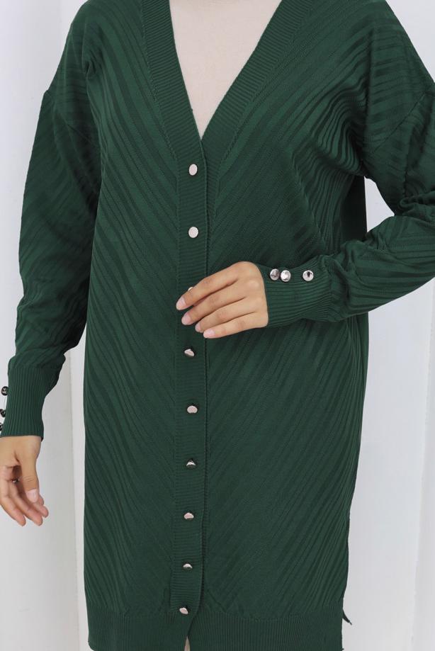 Tesettür giyim YEŞİL DESENLİ TRİKO HIRKA T 8913 - TRENDTESETTÜR