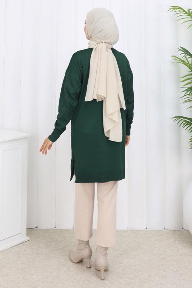 Tesettür giyim YEŞİL DESENLİ TRİKO HIRKA T 8913 - TRENDTESETTÜR