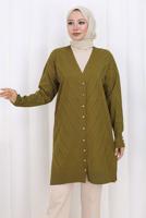 Tesettür giyim YEŞİL DESENLİ TRİKO HIRKA T 8913