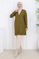 Tesettür giyim YEŞİL DESENLİ TRİKO HIRKA T 8913