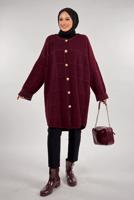 Tesettür giyim BORDO KARE DESENLİ HIRKA T 92381