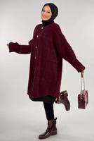 Tesettür giyim BORDO KARE DESENLİ HIRKA T 92381