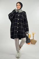 Tesettür giyim SİYAH KARE DESENLİ HIRKA T 92381