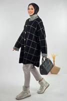 Tesettür giyim SİYAH KARE DESENLİ HIRKA T 92381