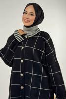 Tesettür giyim SİYAH KARE DESENLİ HIRKA T 92381