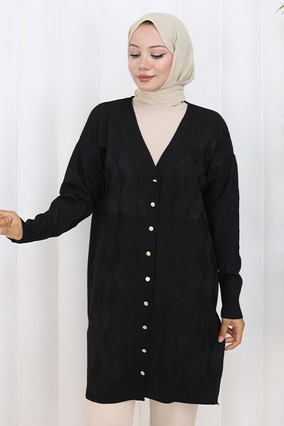 Tesettür giyim SİYAH DESENLİ TRİKO HIRKA T 9323