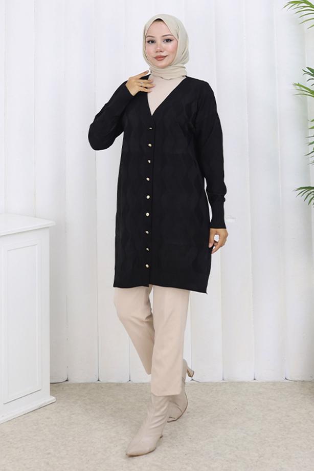 Tesettür giyim SİYAH T 9323 BN MERSERİZE HIRKA - TRENDTESETTÜR