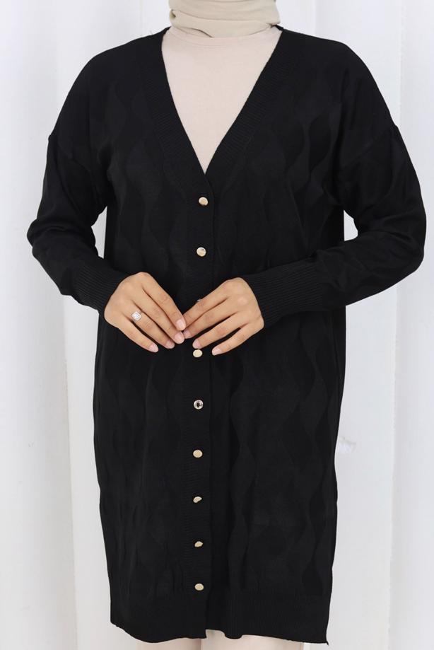 Tesettür giyim SİYAH T 9323 BN MERSERİZE HIRKA - TRENDTESETTÜR