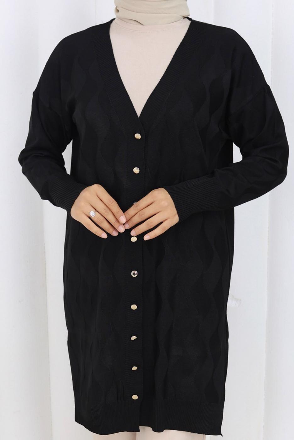 Tesettür giyim SİYAH DESENLİ TRİKO HIRKA T 9323