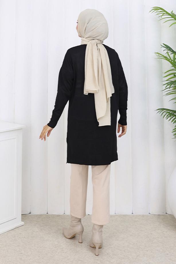 Tesettür giyim SİYAH T 9323 BN MERSERİZE HIRKA - TRENDTESETTÜR