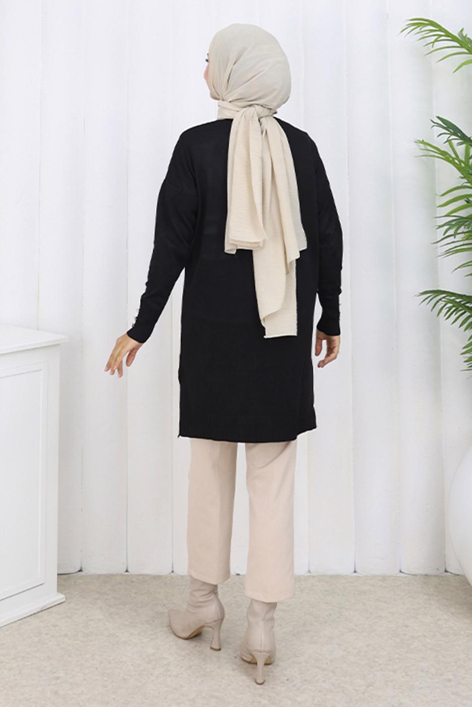 Tesettür giyim SİYAH DESENLİ TRİKO HIRKA T 9323