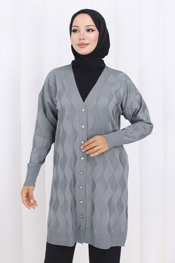 Tesettür giyim GRİ T 9323 BN MERSERİZE HIRKA - TRENDTESETTÜR