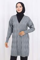 Tesettür giyim GRİ DESENLİ TRİKO HIRKA T 9323