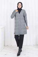 Tesettür giyim GRİ DESENLİ TRİKO HIRKA T 9323