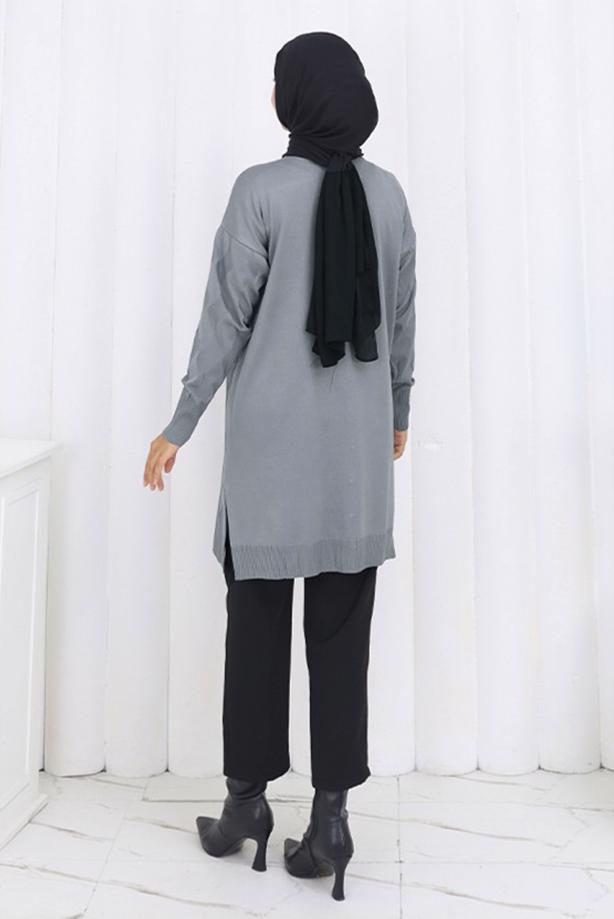 Tesettür giyim GRİ T 9323 BN MERSERİZE HIRKA - TRENDTESETTÜR
