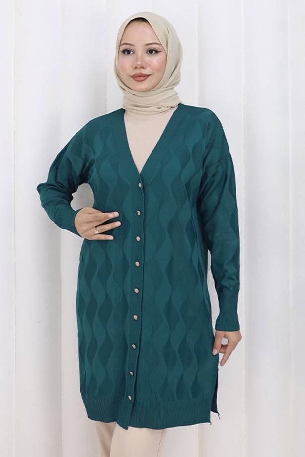 Tesettür giyim MAVİ DESENLİ TRİKO HIRKA T 9323 - TRENDTESETTÜR