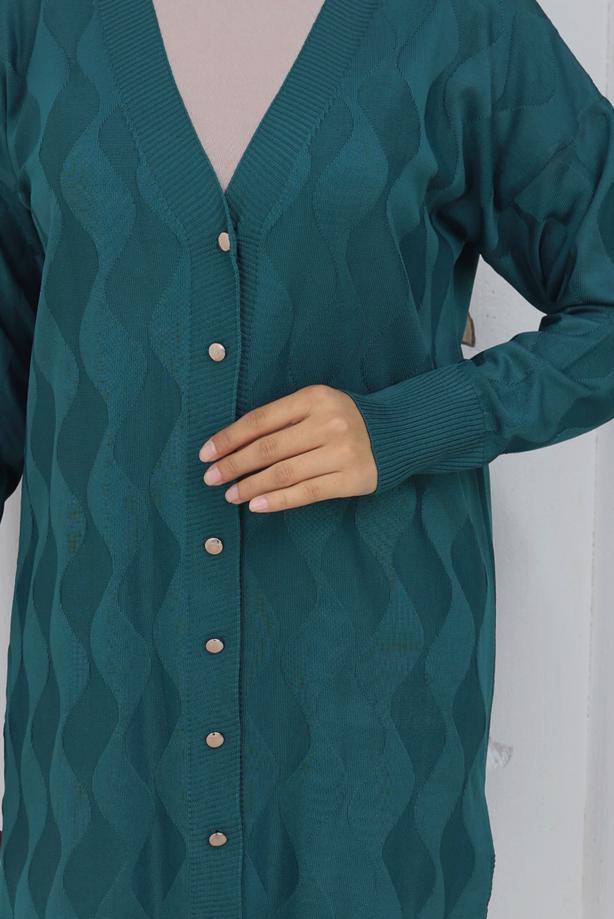 Tesettür giyim MAVİ DESENLİ TRİKO HIRKA T 9323 - TRENDTESETTÜR