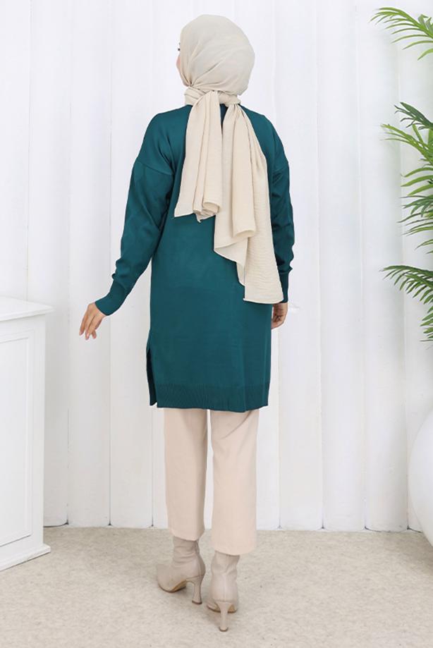 Tesettür giyim MAVİ DESENLİ TRİKO HIRKA T 9323 - TRENDTESETTÜR