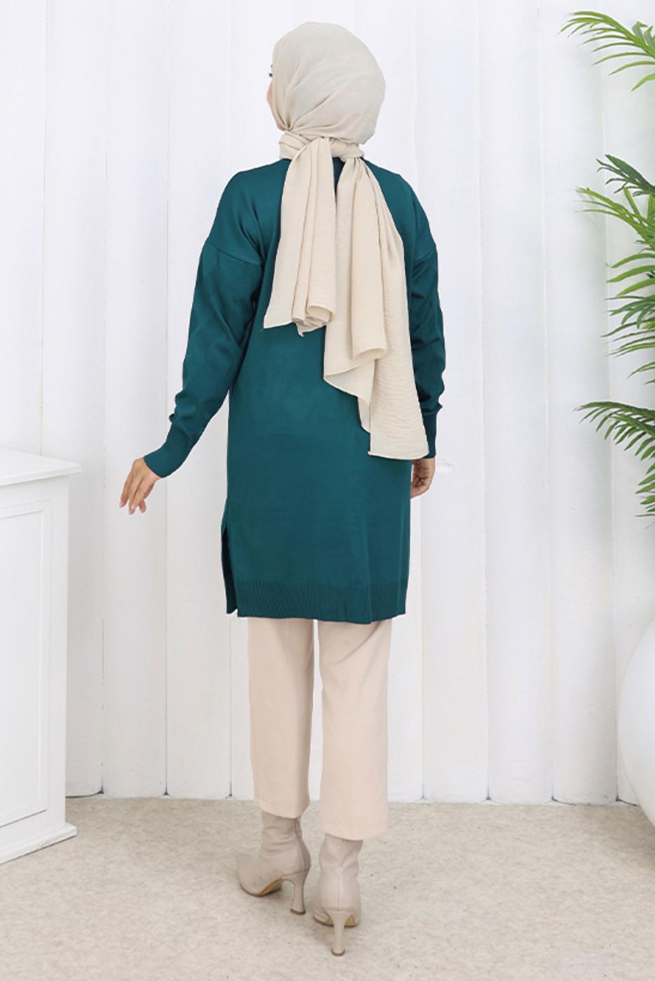 Tesettür giyim MAVİ DESENLİ TRİKO HIRKA T 9323