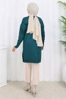 Tesettür giyim MAVİ DESENLİ TRİKO HIRKA T 9323