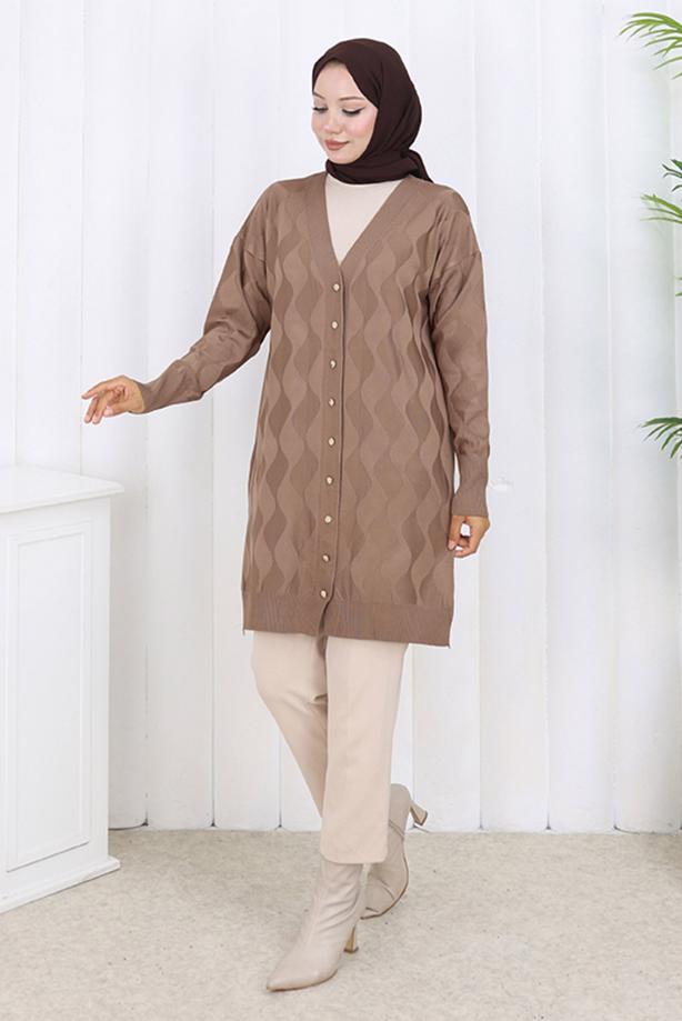 Tesettür giyim VİZON T 9323 BN MERSERİZE HIRKA - TRENDTESETTÜR