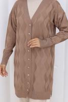 Tesettür giyim VİZON DESENLİ TRİKO HIRKA T 9323