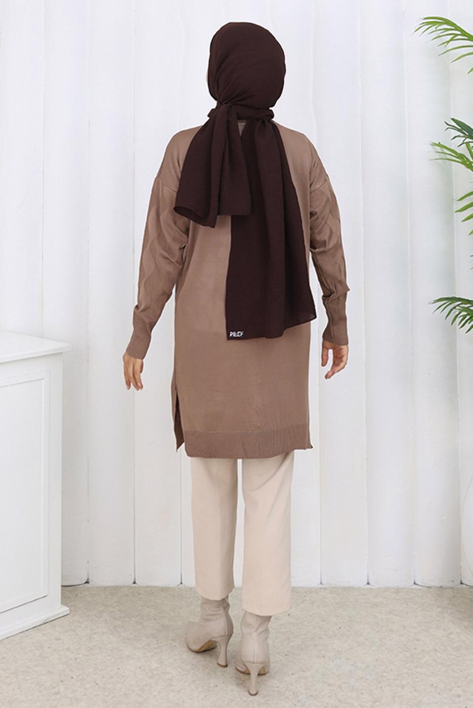 Tesettür giyim VİZON DESENLİ TRİKO HIRKA T 9323