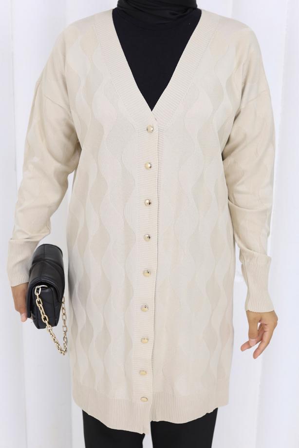 Tesettür giyim BEJ T 9323 BN MERSERİZE HIRKA - TRENDTESETTÜR