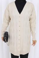 Tesettür giyim BEJ DESENLİ TRİKO HIRKA T 9323